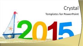  Presentation with footprints and sand beach - Amazing PPT theme having 2015 sign on beach sand backdrop and a  colored foreground