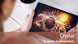 Presentation with new year - Presentation theme consisting of 2016 fireworks - woman using tablet pc background and a red colored foreground