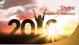  Presentation with wooden cross against the sky - Presentation design featuring 2016 new year - female silhouette against red sky background and a coral colored foreground