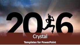  Presentation with blue sky - PPT theme featuring 2016 new year - fit woman silhouette against blue background and a  colored foreground