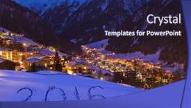  Presentation with mountains - Presentation theme consisting of 2016 on snow at mountains background and a wine colored foreground
