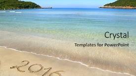  Presentation with beach - Cool new slide set with 2016 written on sandy beach backdrop and a soft green colored foreground