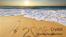  Presentation with sea shore - Slide deck featuring 2016 year on the sea background and a gold colored foreground