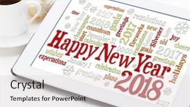  Presentation with happy new year - PPT layouts consisting of 2017 goals - happy new year 2018 greetings background and a light gray colored foreground