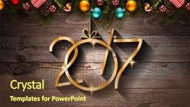  Presentation with aged wood - Audience pleasing theme consisting of 2017 happy new year seasonal background with real wood green pine colorful christmas baubles gift boxe and other seasonal stuff over an old wooden aged background backdrop and a tawny brown colored foreground