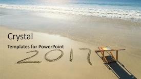  Presentation with tropical - Theme consisting of 2017 written in sand write background and a soft green colored foreground