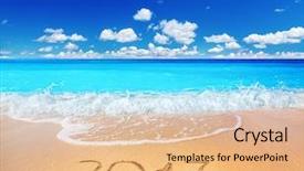  Presentation with beach sands - Theme having 2017 written on sandy beach background and a coral colored foreground