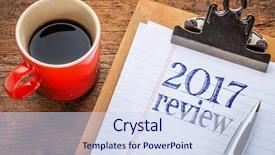  Presentation with review - PPT theme featuring 2017 year review on clipboard background and a sky blue colored foreground