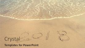  Presentation with 2018 beach - Beautiful theme featuring 2018 written in sand write backdrop and a coral colored foreground