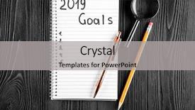  Presentation with new year 2019 - Cool new PPT theme with 2019 goals on his notebook backdrop and a  colored foreground