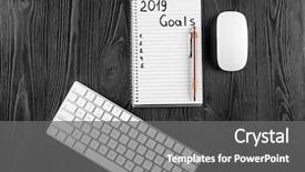  Presentation with resolutions - PPT theme featuring 2019 goals on his notebook background and a  colored foreground
