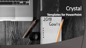  Presentation with new year 2019 - PPT theme featuring 2019 goals on his notebook background and a  colored foreground