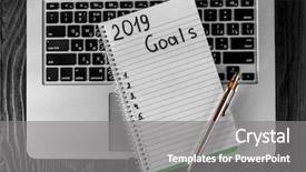  Presentation with new year 2019 - Cool new PPT layouts with 2019 goals on his notebook backdrop and a gray colored foreground