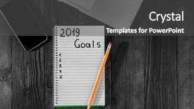  Presentation with new year 2019 - Amazing PPT theme having 2019 goals on his notebook backdrop and a dark gray colored foreground