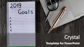  Presentation with new year 2019 - Beautiful slide deck featuring 2019 goals on his notebook backdrop and a dark gray colored foreground
