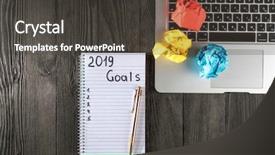  Presentation with new year 2019 - PPT theme having 2019 goals on his notebook background and a dark gray colored foreground