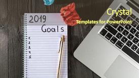  Presentation with goal setting - Presentation design featuring 2019 goals on his notebook background and a tawny brown colored foreground