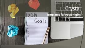  Presentation with goal setting - Cool new PPT theme with 2019 goals on his notebook backdrop and a dark gray colored foreground