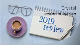  Presentation with business review - Amazing PPT theme having 2019-review-text backdrop and a light blue colored foreground