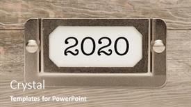  Presentation with 2020 - Theme having 2020-metal-file-label-frame background and a coral colored foreground
