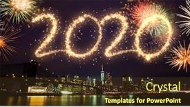  Presentation with new year 2020 - PPT theme with 2020-new-year-fireworks-over background and a tawny brown colored foreground