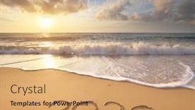  Presentation with sea shore - PPT layouts having 2020-year-on-the-sea background and a coral colored foreground