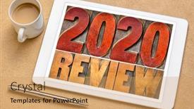  Presentation with summary - Beautiful PPT theme featuring 2020-year-review-banner-annual backdrop and a coral colored foreground