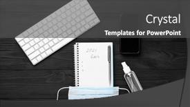  Presentation with resolutions - Beautiful presentation theme featuring 2021-goals-on-his-notebook backdrop and a dark gray colored foreground