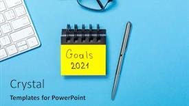  Presentation with resolutions - Cool new presentation theme with 2021-goals-on-his-notebook backdrop and a light blue colored foreground