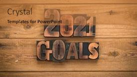  Presentation with set goals - Beautiful theme featuring 2021-goals-phrase-set backdrop and a coral colored foreground