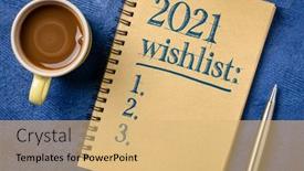  Presentation with spiral notebook - Audience pleasing presentation design consisting of 2021-wishlist-hadwriting backdrop and a coral colored foreground