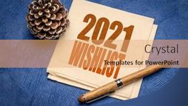  Presentation with pine cone - PPT theme with 2021-wishlist-word-abstract background and a coral colored foreground