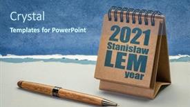  Presentation with science fiction - Slides with 2021-year-of-stanislaw-lem background and a ocean colored foreground