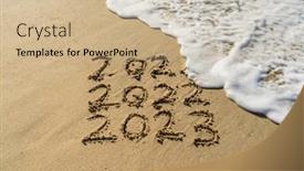  Presentation with water wave - PPT theme with 2023-and-2022-inscription-written background and a soft green colored foreground