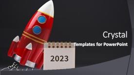  Presentation with rocket - Presentation with 2023-desk-calendar-and-toy background and a dark gray colored foreground