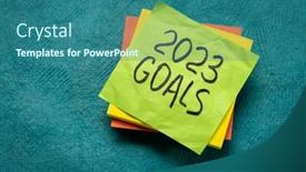  Presentation with resolutions - PPT theme having 2023-goals-handwriting-in-black background and a ocean colored foreground