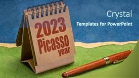 Presentation with abstract death - Presentation theme consisting of 2023-year-of-pablo-picasso background and a ocean colored foreground