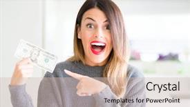  Presentation with td bank - Slide deck consisting of 20s - young beautiful woman holding 20 background and a soft green colored foreground