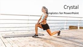  Presentation with company profile potrait - Beautiful slide deck featuring 20s in tracksuit doing lung backdrop and a white colored foreground