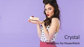  Presentation with cheesecake - Cool new PPT layouts with 20s in vintage polka dot backdrop and a light blue colored foreground