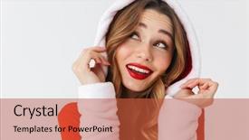  Presentation with christmas girl - Audience pleasing PPT theme consisting of 20s wearing christmas red dress backdrop and a  colored foreground