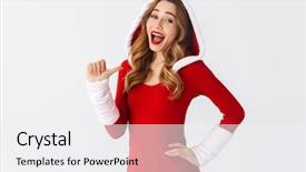  Presentation with arabian woman wearing hijab muslim - PPT theme enhanced with 20s wearing christmas red dress background and a  colored foreground