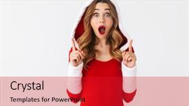  Presentation with christmas girl - Presentation with 20s wearing christmas red dress background and a  colored foreground