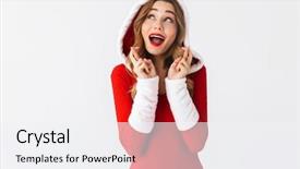  Presentation with girl in red dress - Presentation theme having 20s wearing christmas red dress background and a white colored foreground
