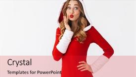 Presentation with girl in red dress - Presentation having 20s wearing christmas red dress background and a  colored foreground