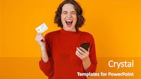  Presentation with credit card - Presentation design featuring 20s wearing sweater using cell background and a crimson colored foreground