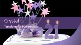  Presentation with cake - Presentation having 21st birthday - cake with number 21 candles background and a violet colored foreground