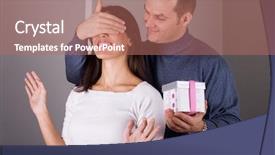  Presentation with anniversary - PPT theme having 25 anniversary - young couple at home celebrating background and a coral colored foreground