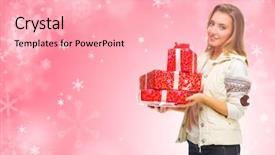  Presentation with anniversary - Slides consisting of 25 anniversary - young girl with gift boxes background and a  colored foreground