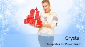  Presentation with anniversary - Cool new presentation with 25 anniversary - young girl with gift boxes backdrop and a  colored foreground